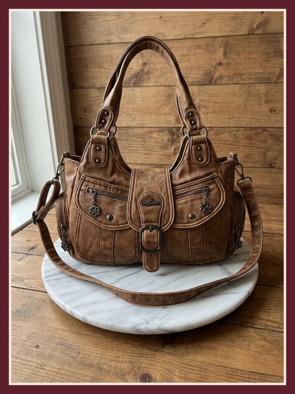 Women's Vegan Leather Hobo Shoulder Bag Crossbody Tote